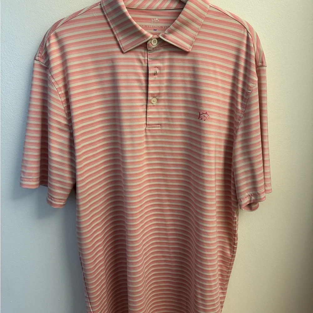 Southern Tide Pink and White Striped Polo Shirt